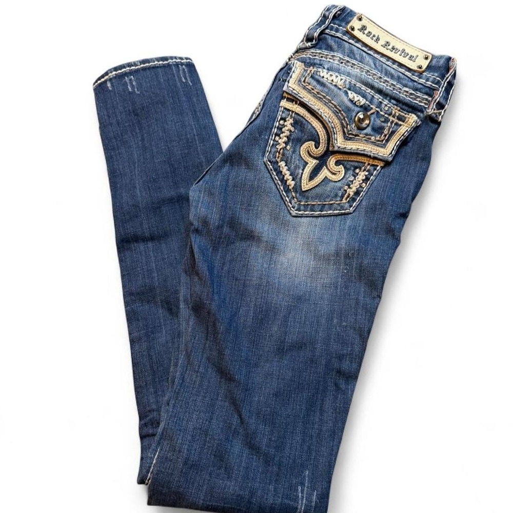 Rock Revival Kai skinny western punk denim blue jeans size 26